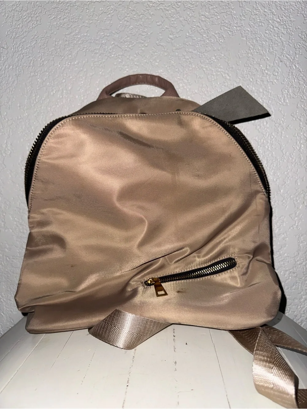 Satin Mini Backpack in Light Taupe - Everyday Chic